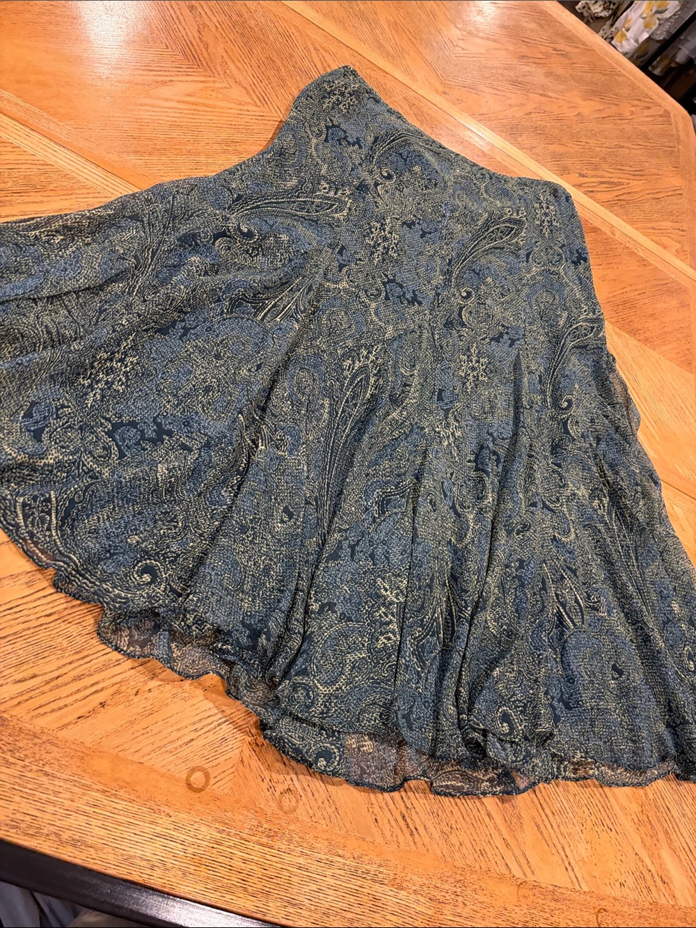 Jones New York 100% Silk Paisley Maxi Skirt Size 12 Blue Green Boho Flowy Lined - Picture 11 of 13